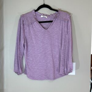 Beacon Apparel Lilac 3/4 Sleeve Ruffle Shoulder Top